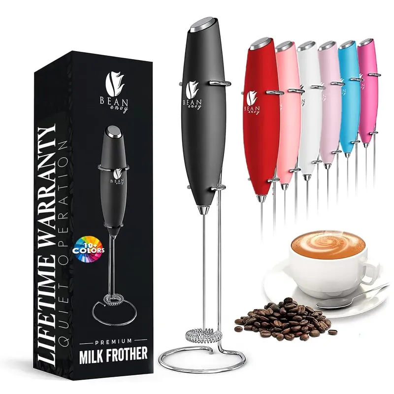 Bean Envy Milk Frother, Coffee Stirrers, Frother Wand, Milk Frother Handheld, Frother with stand, Hand Blender for Coffee, Lattes, Cappuccino, Matcha and Hot Chocolate – Kitchen Gifts - Black — image 1