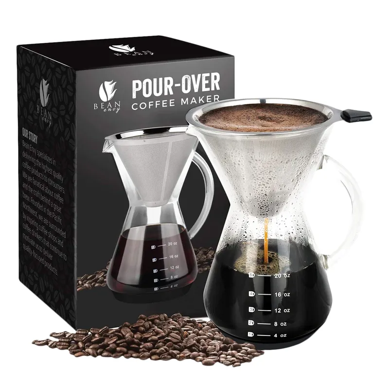 Bean Envy Pour Over Coffee Maker - Glass Dripper with Steel Filter 20 Oz — image 1