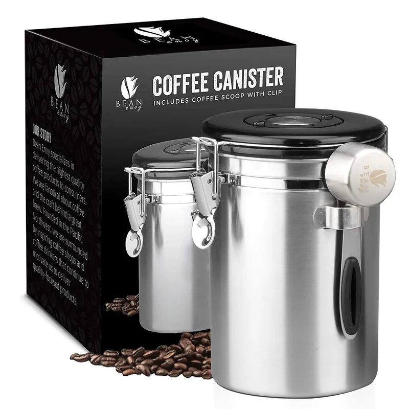 Bean Envy Airtight Coffee Canister, 22.5 Oz coffee bean storage with Date tracker and Co2 release valve, Stainless Steel coffee container, espresso bean storage- best gift accessories — image 1