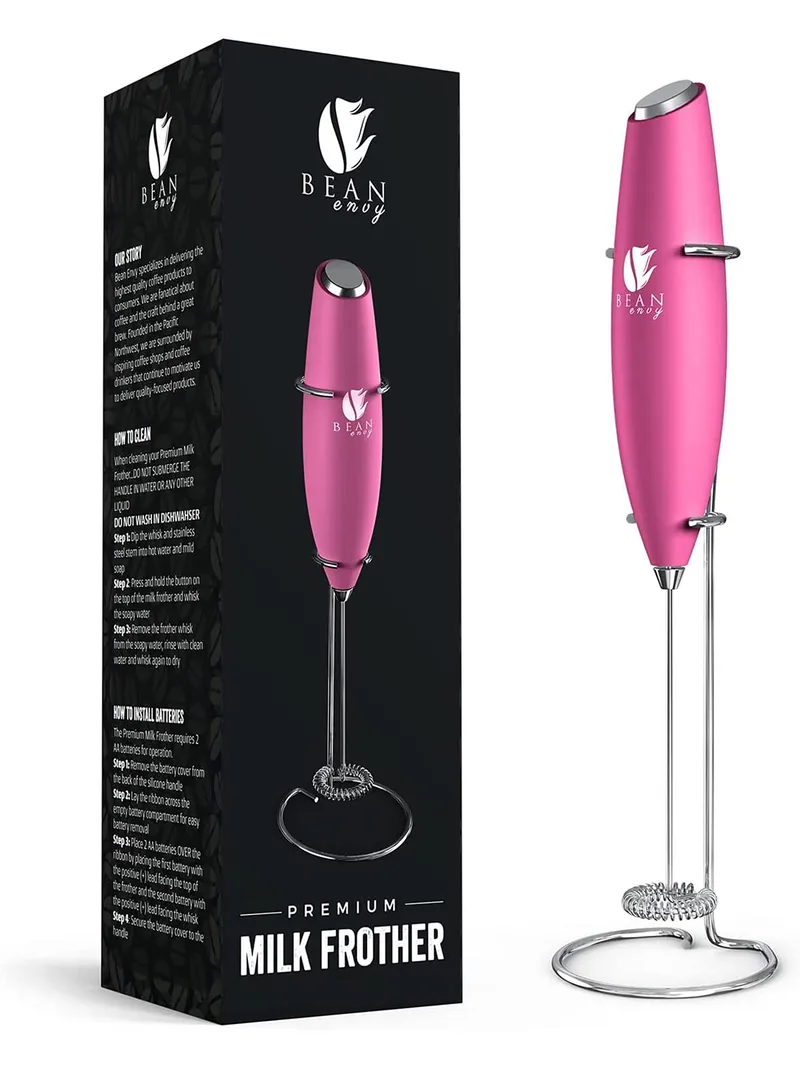 Bean Envy Milk Frother, Coffee Stirrers, Frother Wand, Milk Frother Handheld, Frother with stand, Hand Blender for Coffee, Lattes, Cappuccino, Matcha and Hot Chocolate – Kitchen Gifts (Raspberry) — image 1