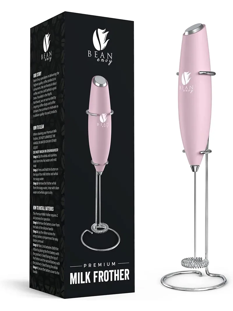 Bean Envy Milk Frother, Coffee Stirrers, Frother Wand, Milk Frother Handheld, Frother with stand, Hand Blender for Coffee, Lattes, Cappuccino, Matcha and Hot Chocolate – Kitchen Gifts - Pink — image 1