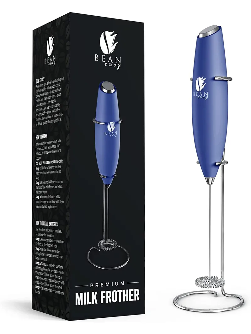 Bean Envy Milk Frother, Coffee Stirrers, Frother Wand, Milk Frother Handheld, Frother with stand, Hand Blender for Coffee, Lattes, Cappuccino, Matcha and Hot Chocolate – Kitchen Gifts - Blue — image 1