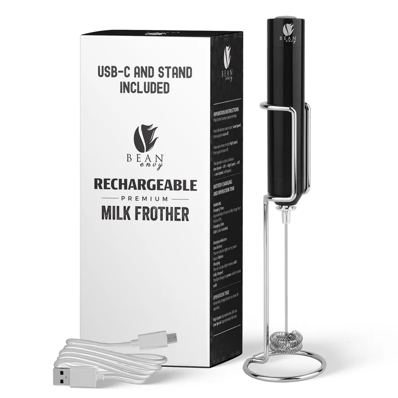 Bean Envy Rechargeable Milk Frother Handheld, Aluminium Coffee Frother Handheld with Stainless Steel Frother Wand, Best Coffee Frother Gift | Adjustable Speed Frother (USB C Cable and Stand Included) — image 1