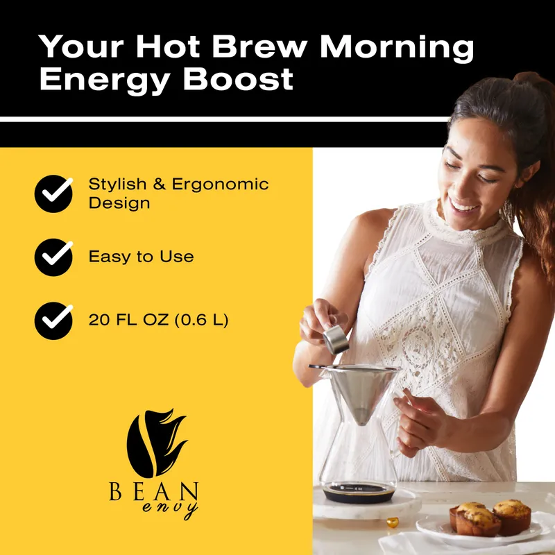 Bean Envy Pour Over Coffee Maker - Glass Dripper with Steel Filter 20 Oz — image 2
