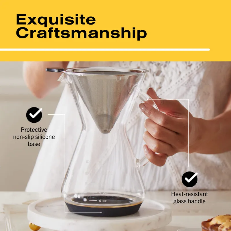 Bean Envy Pour Over Coffee Maker - Glass Dripper with Steel Filter 20 Oz — image 3