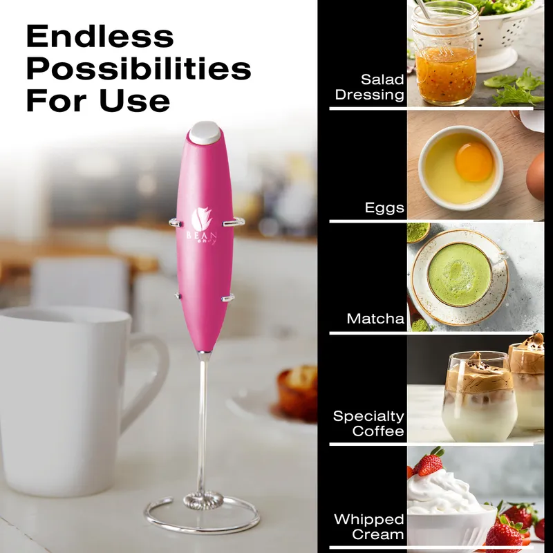 Bean Envy Milk Frother, Coffee Stirrers, Frother Wand, Milk Frother Handheld, Frother with stand, Hand Blender for Coffee, Lattes, Cappuccino, Matcha and Hot Chocolate – Kitchen Gifts (Raspberry) — image 3