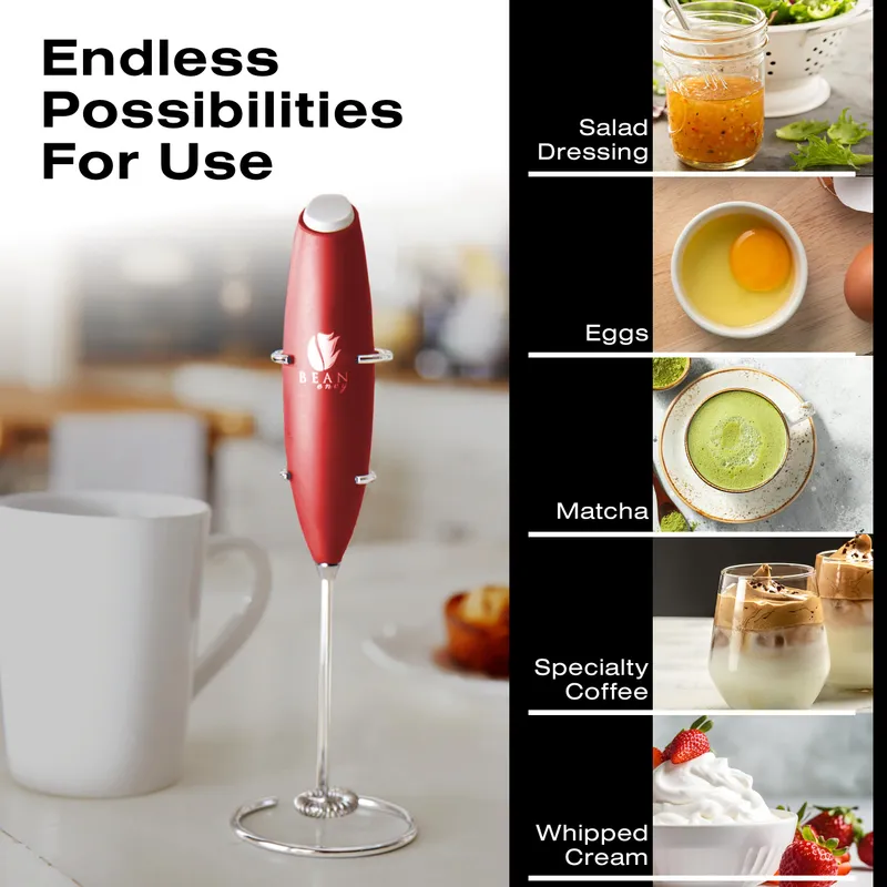 Bean Envy Milk Frother, Coffee Stirrers, Frother Wand, Milk Frother Handheld, Frother with stand, Hand Blender for Coffee, Lattes, Cappuccino, Matcha and Hot Chocolate – Kitchen Gifts - Red — image 3