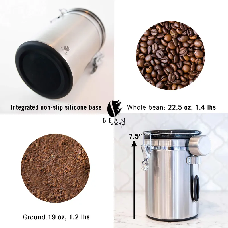 Bean Envy Airtight Coffee Canister, 22.5 Oz coffee bean storage with Date tracker and Co2 release valve, Stainless Steel coffee container, espresso bean storage- best gift accessories — image 3