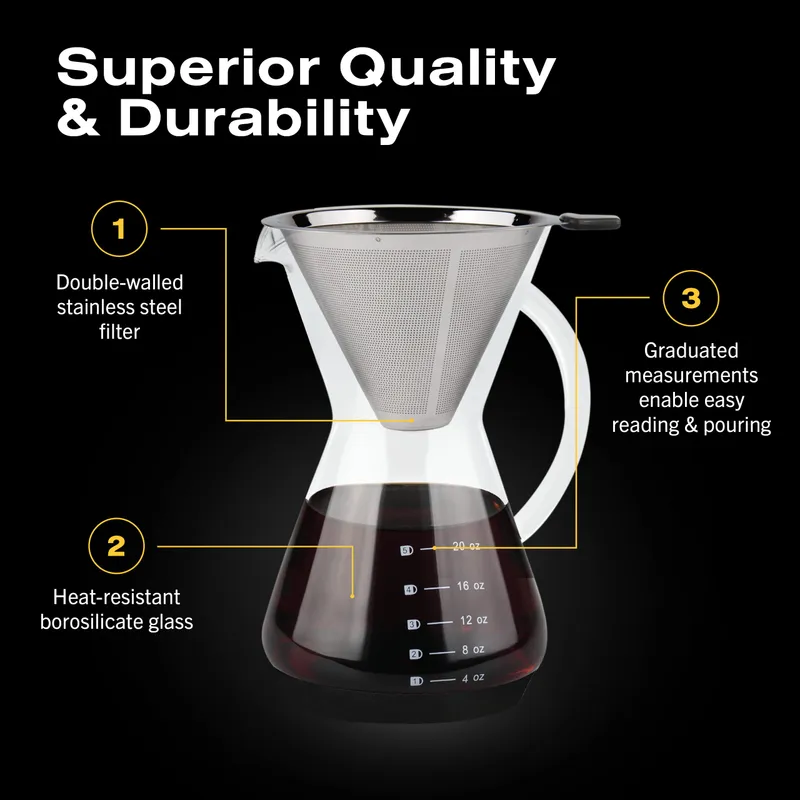 Bean Envy Pour Over Coffee Maker - Glass Dripper with Steel Filter 20 Oz — image 4