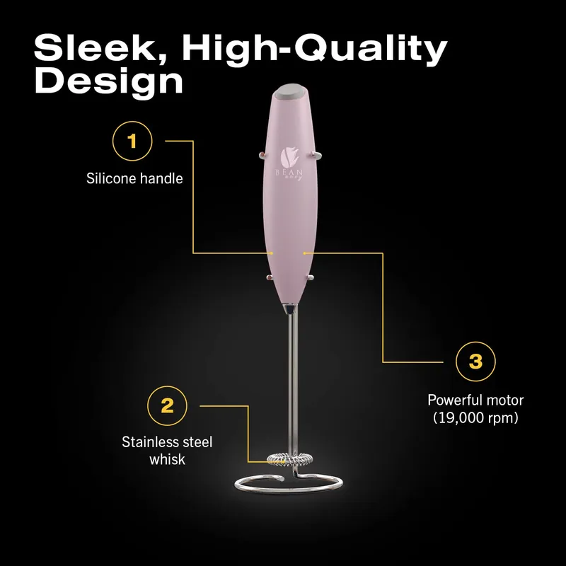 Bean Envy Milk Frother, Coffee Stirrers, Frother Wand, Milk Frother Handheld, Frother with stand, Hand Blender for Coffee, Lattes, Cappuccino, Matcha and Hot Chocolate – Kitchen Gifts - Pink — image 4