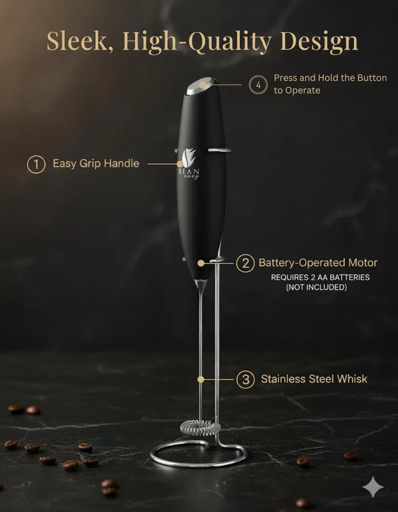 Bean Envy Milk Frother, Coffee Stirrers, Frother Wand, Milk Frother Handheld, Frother with stand, Hand Blender for Coffee, Lattes, Cappuccino, Matcha and Hot Chocolate – Kitchen Gifts - Black — image 4