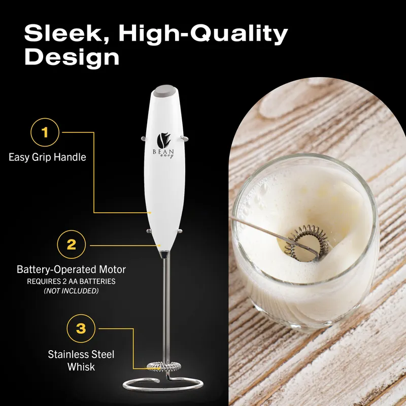 Bean Envy Milk Frother, Coffee Stirrers, Frother Wand, Milk Frother Handheld, Frother with stand, Hand Blender for Coffee, Lattes, Cappuccino, Matcha and Hot Chocolate – Kitchen Gifts - White — image 6