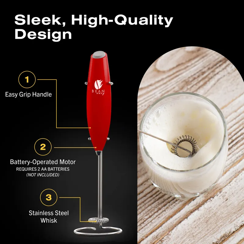 Bean Envy Milk Frother, Coffee Stirrers, Frother Wand, Milk Frother Handheld, Frother with stand, Hand Blender for Coffee, Lattes, Cappuccino, Matcha and Hot Chocolate – Kitchen Gifts - Red — image 6