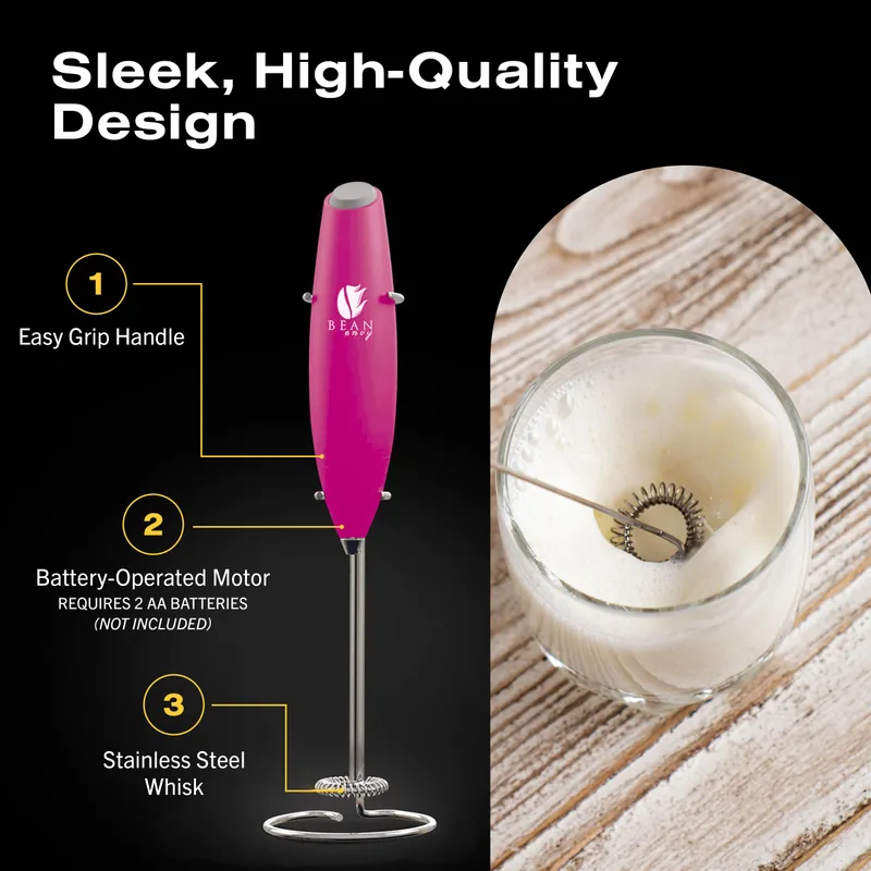 Bean Envy Milk Frother, Coffee Stirrers, Frother Wand, Milk Frother Handheld, Frother with stand, Hand Blender for Coffee, Lattes, Cappuccino, Matcha and Hot Chocolate – Kitchen Gifts (Raspberry) — image 6